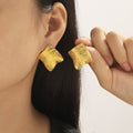 Textured Titanium Steel Stud Earrings for Women