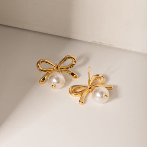 Bijou Bow Pearl Earrings