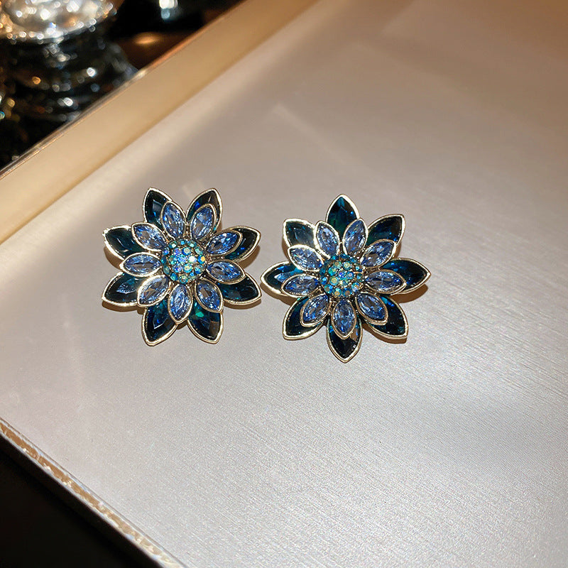 Alloy Rhinestone Flower Stud Earrings