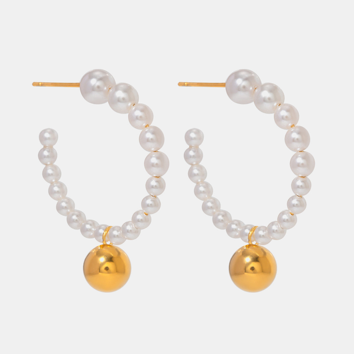 Stainless Steel Synthetic Pearl C-Hoop Earrings